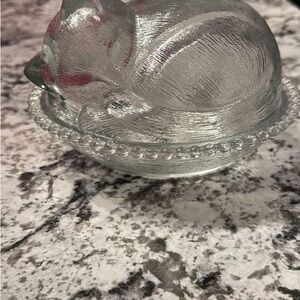 Glass Cat Trinket Dish